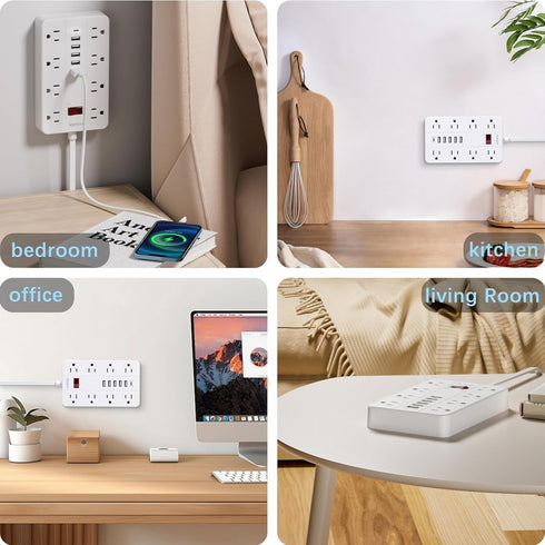 HUNIAN 5 8 6 (1 Power Strip with USB, Flat Plug Extension Cord Surge Protector Ft, Power Strip with Widely Spaced