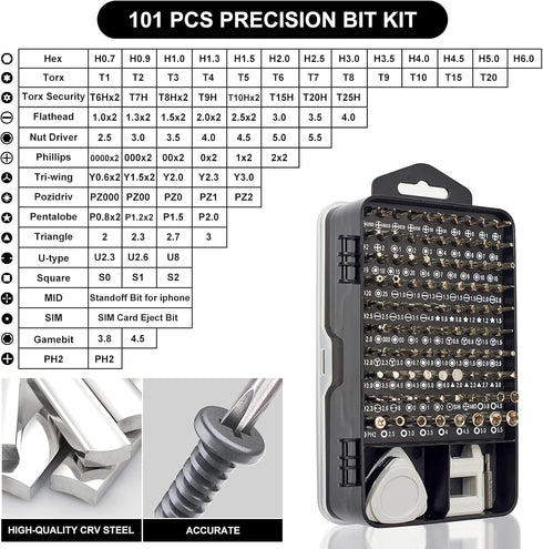 STREBITO 124-Piece Precision Screwdriver Set, Magnetic Tool Kit with 101 Bits for Electronics Repair