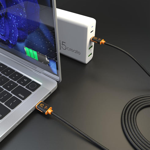 j5create USB C to USB C 100W Fast Charging Cable 5.9ft / 1.8m, Double Braided, Built-In E-Marker Chip for Samsung