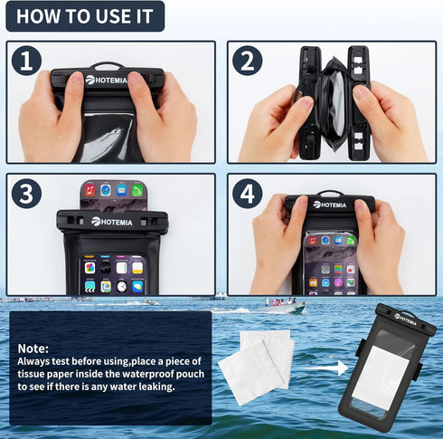 Waterproof Cell Phone Pouch Floating, Dry Bag with Neck Lanyard and Armband, Fits iPhone and All Cell Phones, Black