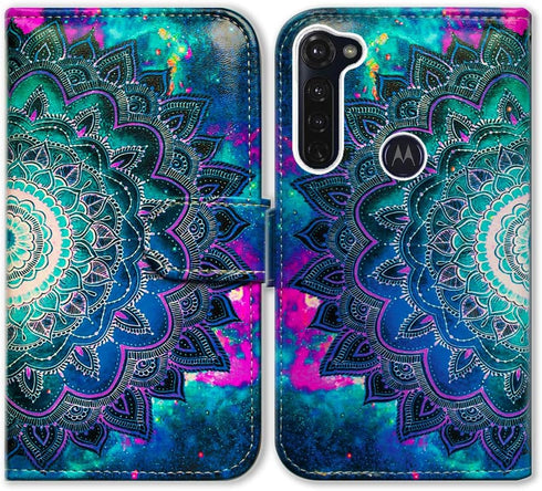 Case for Moto G Stylus/Moto G Pro, Mandala Flower Space Leather Flip Wallet Cover with Card Slot, Kickstand