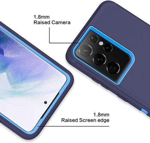 MXX Galaxy S21 Ultra Case, 3-Layer Heavy Duty Bumper Cover with Shock Protection, Dust Proof, 6.8 Inch 2021 (Blue)