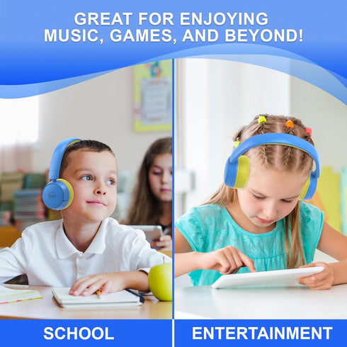 Contixo KB-5 Kids Headphones - Over The Ear Foldable Bluetooth Wireless Headphone for Kids - 85dB with Volume Limited - Toddler Headphones for Boys and Girls (Blue + Yellow)