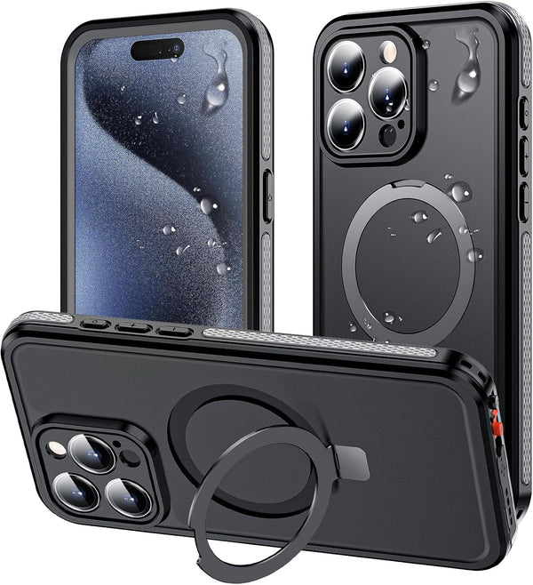 Ultra Magnetic for iPhone 15 Pro Max Waterproof Case with Sturdy Stand, Built-in Screen & Lens Protector [IP68
