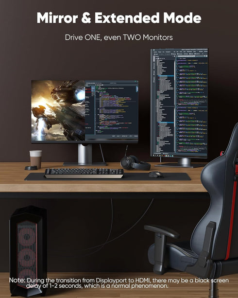 4K 10ft 1.4 4K@30Hz, 2K@60Hz, 1080P Highwings DisplayPort to HDMI, Uni-Directional DP (Source) to HDMI (Display) Cable