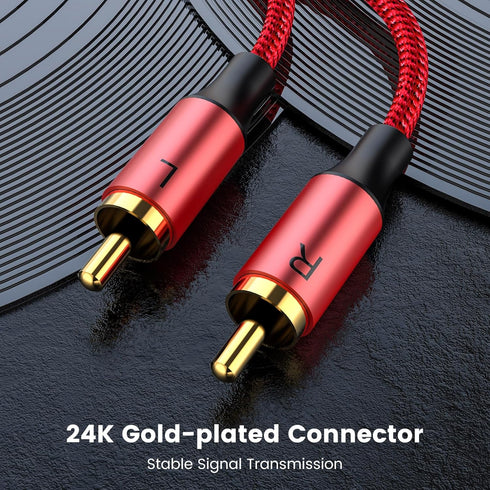 MOSWAG RCA Stereo Cable, 2RCA Male to 2RCA Male, 3.28ft/1M, 24K Gold Plated for Home Theater, Car Stereo