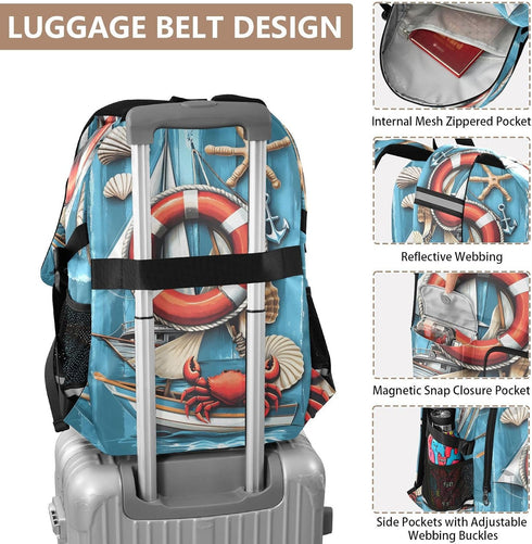 Backpack Sailboat Backpack Daypack ALAZA School for Teen Girls Boys Ocean Crab Kids Purse College Laptop Bookbag Casual
