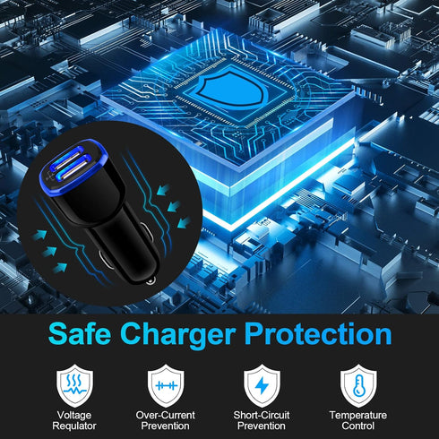 Car Charger for iPhone, 3Pack 2.4A Dual Port Fast Charge Adapter for iPhone 15 14 13 12 11 Pro Max & Samsung