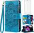 Asuwish Wallet Case for Motorola Moto G 5G 2022 - Blue Flower Leather Flip with Tempered Glass Screen Protector,