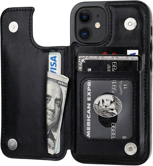 ONETOP Compatible with iPhone 12 Mini Wallet Case, PU Leather Kickstand with Card Holder, Shockproof Cover 5.4 Inch