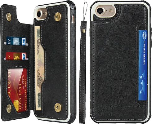 Cavor Wallet Case for iPhone 6/6s/7/8/SE 2022/SE 2020, PU Leather Flip with Card Holder & Lanyard
