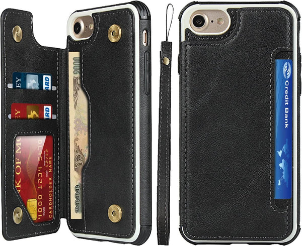 Cavor Wallet Case for iPhone 6/6s/7/8/SE 2022/SE 2020, PU Leather Flip with Card Holder & Lanyard
