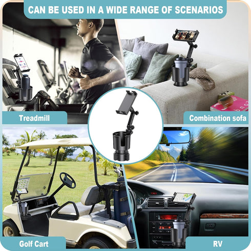 2 in 1 Large Cup Holder Phone Mount Extender, Cup Holder Phone Mount for Car with 360° Rotation, Compatible with