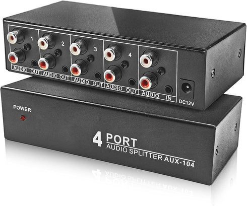 BolAAzuL 3.5mm Aux + RCA L/R Audio Splitter 1 in 4 Out, 4-Way