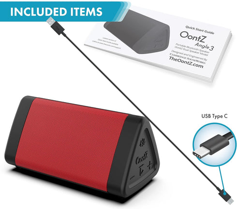 OontZ Angle 3 Portable Bluetooth Speaker, Wireless 5.0, 10 Watts, Crystal Clear Stereo Sound, IPX5 Water Resistant, Red
