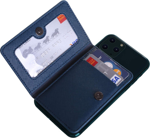 CheapSunday ID Card Holder for Back of Phone, Leather Stick-On Wallet with Stand, Waterproof Adhesive Wallet (Navy)