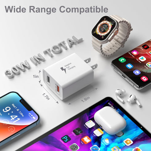 Costyle Dual USB Wall Charger 30W, Quick Fast Charger 3.0 Power Adapter & 5V 2.4A USB Charger Block for Galaxy S23 S22
