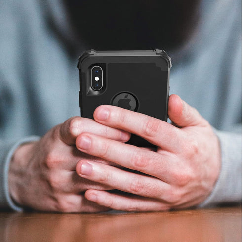 IDweel iPhone Xs Max Case with Tempered Glass Screen Protector - 3 in 1 Heavy Duty Protection Hard PC Cover, Black