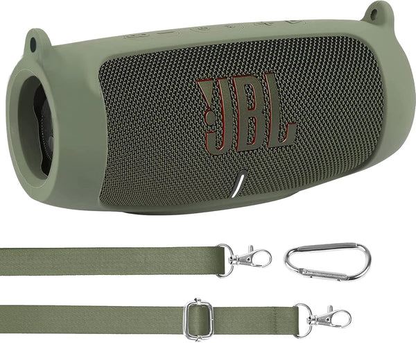 Waterproof Silicone Cover Case for JBL Charge 5 Bluetooth Speaker, Portable Travel Case with Carabiner (Green)