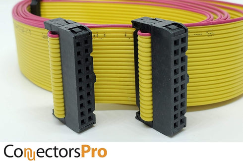 PC Accessories 20P 60cm Yellow Flat Ribbon Cable with 2.54mm 0.1" FC 20 Pins Female to Female Connector