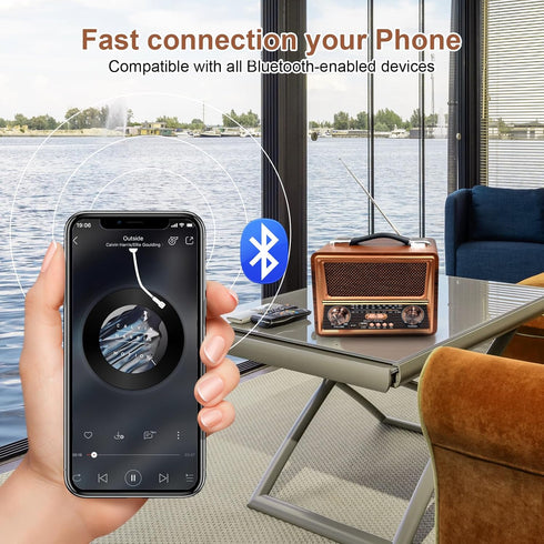 Retro Vintage Bluetooth Radio, Portable AM FM SW Radio with Best Sound, 1200mAh Rechargeable Battery Operated, Loud