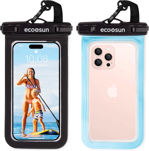 Waterproof Phone Pouch (2-Pack), Fits All iPhones (incl. 15 Pro Max), Samsung Galaxy S24 & More - Black/Blue