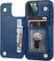 ONETOP Wallet Case for iPhone 12 and iPhone 12 Pro, PU Leather Kickstand with Card Holder, Shockproof Cover, Blue