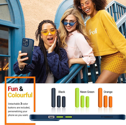 TORRAS iPhone 15 Pro Max Case - Navy Blue Titanium, Slim Shockproof, 12FT Military Grade, Translucent Matte Hard Back.