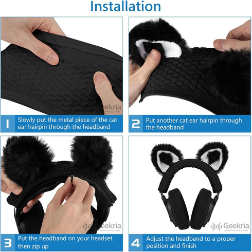 Geekria NOVA Knit Fabric Headband Cover + Cat Ears Attachment for Razer, SteelSeries, HyperX Headphones