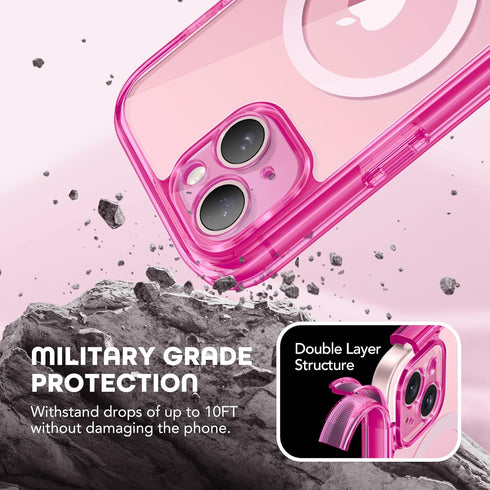TIESZEN Magnetic iPhone 15 Plus Case, Bright Pink, Dustproof, MagSafe Compatible, with Privacy & 9H Tempered Glass