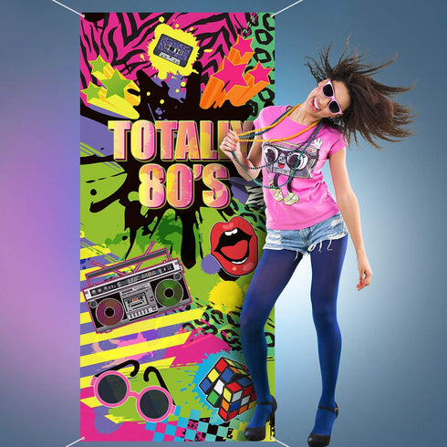 Totally 80's Door Cover - Large Fabric 80's Hip Hop Sign Graffiti Backdrop, Party Retro Decoration Banner for Theme