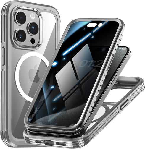 iPhone 15 Pro Magnetic Case with Privacy Screen Protector | Military Grade, MagSafe Compatible, Anti-Peep, Shockproof