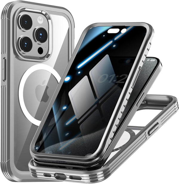 iPhone 15 Pro Magnetic Case with Privacy Screen Protector | Military Grade, MagSafe Compatible, Anti-Peep, Shockproof