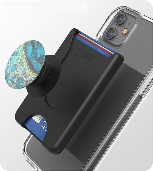 ENCASED Stick On Phone Wallet Card Holder, Compatible with PopSocket, Holds Up To 4 Cards (Black)