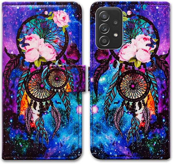 Dream Catcher Galaxy Sky Leather Flip Phone Case Wallet Cover for Samsung Galaxy A52 5G with Card Slot Holder Kickstand