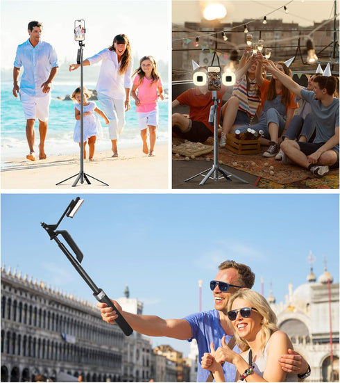 71 Inch Tall Selfie Stick Phone Tripod with Detachable Wireless Remote and 2 LED Lights for Recording, Video, Picture,