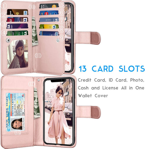 Tekcoo Wallet Case for iPhone 11 (6.1 inch) 2019, Luxury ID Cash Credit Card Slots Holder, Rose Gold