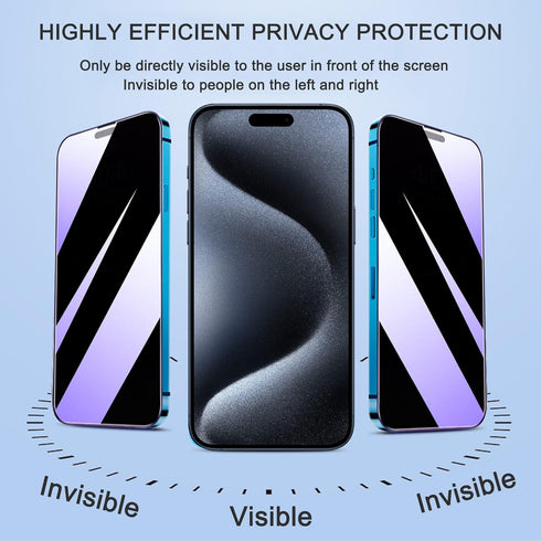 2 Pack Compatible with iPhone 15 Pro Privacy Screen Protector with Alignment Frame, Anti-Spy Anti-Blue Light Eye Protection Scratch Resistant Tempered Glass Film, Rounded Edges Full Coverage