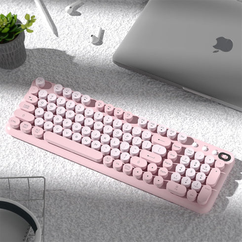 Links9+ 2.4GHz Wireless Bluetooth Keyboard, Retro Round Typewriter Keyboard, Dual Mode Bluetooth & Receiver, Compatible