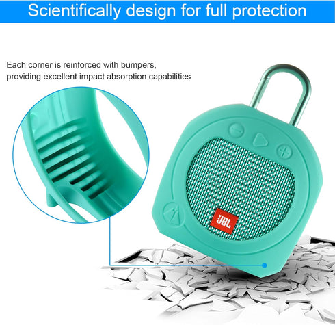 TXEsign Protective Silicone Stand Up Case for JBL Clip 3 Waterproof Portable Bluetooth Speaker (Teal)