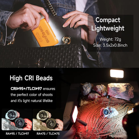 Weeylite S03 RGB Camera Light, App Control Small LED RGBW Video Light, Portable Photography Lighting with Built-in