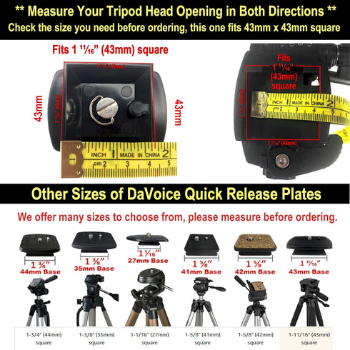 43mm Tripod Quick Release Plate Adapter for Torjim 60-Inch AX60, Endurax 66" ETR66, UBeesize 60 TR60 Tripod Mount