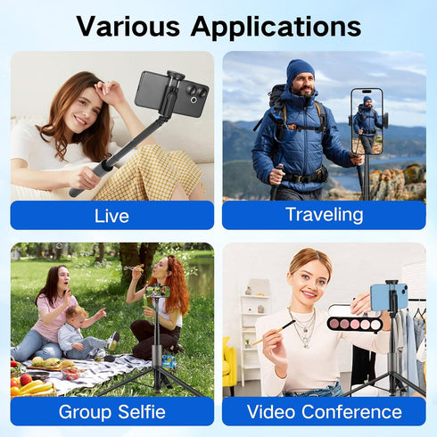 YUANRAN 62 inch Selfie Stick Tripod for iPhone, Auto-Open Phone Tripod Stand with Magnetic Smart Remote Support Cell