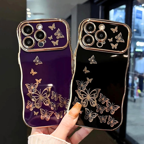 ZTOFERA for iPhone 13 Pro Max Case for Girl Women, Cute Curly Wave Frame with Luxury Plating Butterfly Pattern, Soft TPU Shockproof Raised Lens Protection Phone Case for iPhone 13 Pro Max, Black