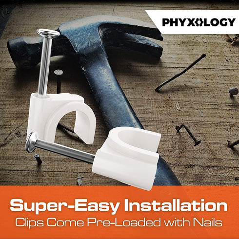 Pro-Grade Cable Clips with Steel Nails, 5mm, 7mm, 9mm Wire Holders, 100 Per Size, UV Resistant Plastic