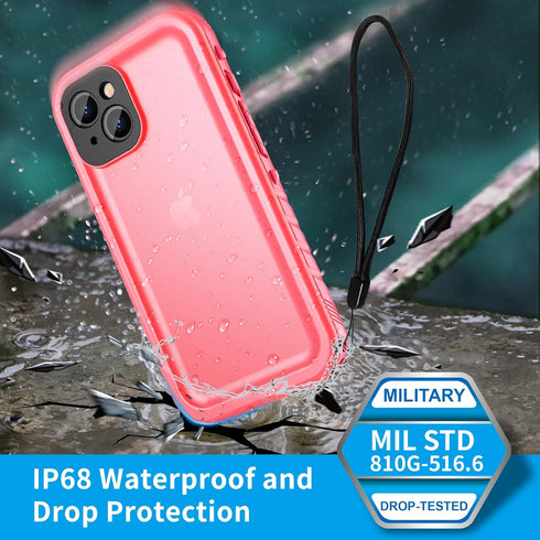 SPORTLINK iPhone 13 Waterproof Case - Rugged, Full Body Shockproof & Dustproof, 6.1" Screen Protector, Pink.