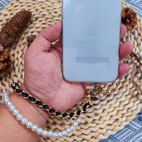 Phone Charm Anti-Lost Wrist Strap - Pearl Beaded Double Chains Hand Wrist Phone Straps for Keychain Wallet Camera