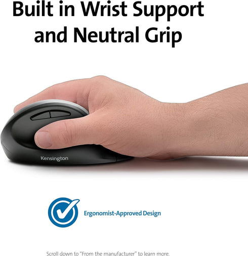 Kensington Pro Fit Ergonomic Wireless Mouse, Black (K75404WW), 8"x6"x4"