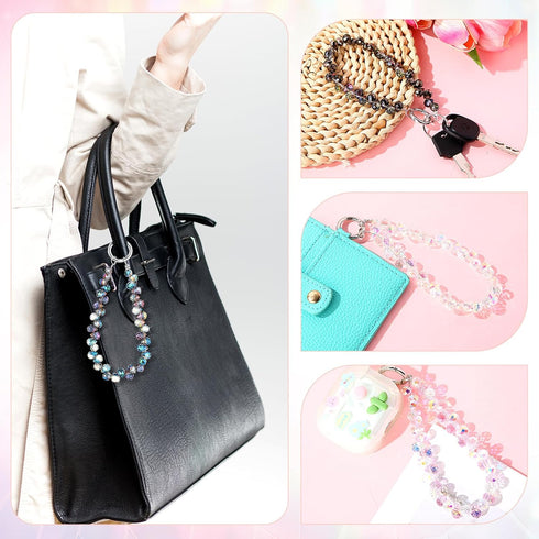 4 Pack Quelay Phone Wrist Strap Beaded Cell Phone Lanyards Wrist Charms Bling Cellphone Wristlet Bracelet Strap