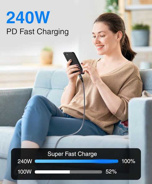 BlueRigger USB C Cable 3FT - 240W PD, USB 4.0, Type C Cable, 48V 5A Fast Charging, 40 Gbps Data Transfer, 8K 60Hz